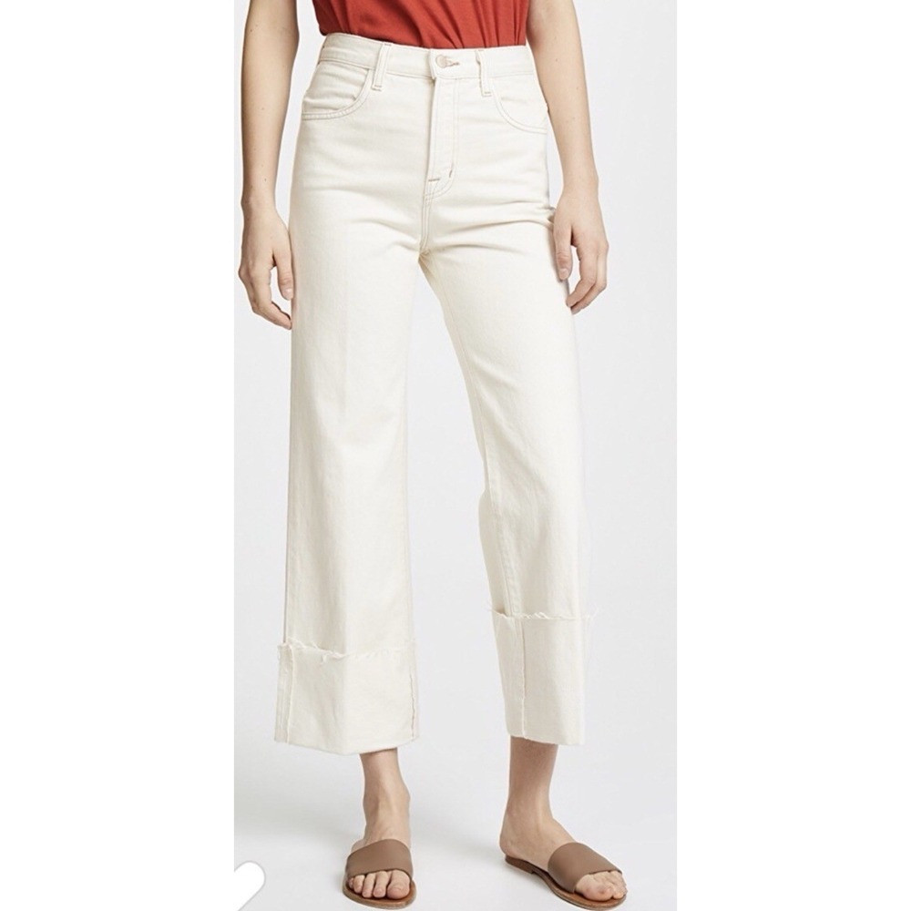 J Brand Joan Crop Jeans Women's Size 24 White Macadamia Frayed Hem Straight Leg - Picture 3 of 10